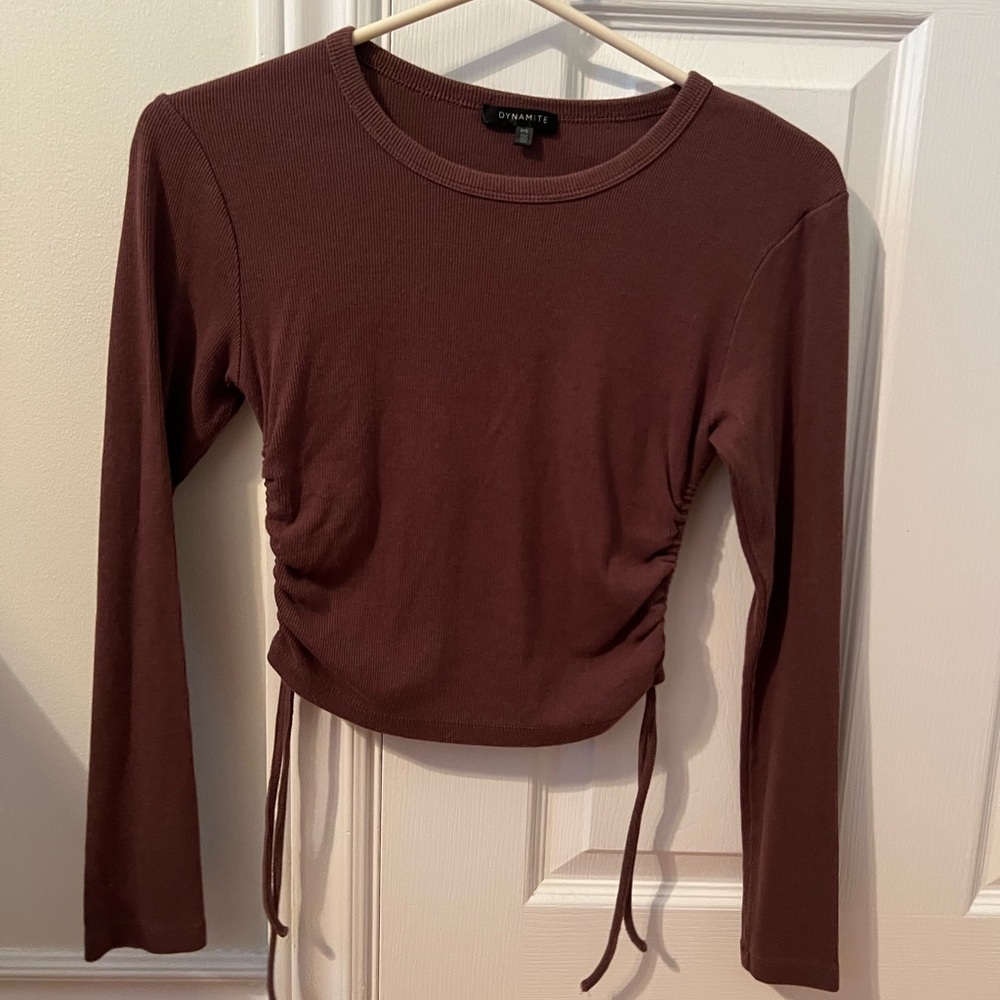 Dynamite Women's Burgundy Long Sleeve Blouse